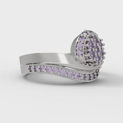 0.4 cttw Round Cut Simulated Alexandrite Bridal Set - Solid White Gold Engagement Ring & Wedding Band