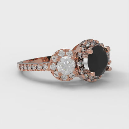1.46 cttw Natural Onyx Three-Stone Engagement Ring - Solid Gold (Round Cut,6.0mm)