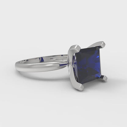 3 cttw Simulated Blue Sapphire Solitaire  Engagement Ring - Solid Gold (Princess Cut,8.0mm)