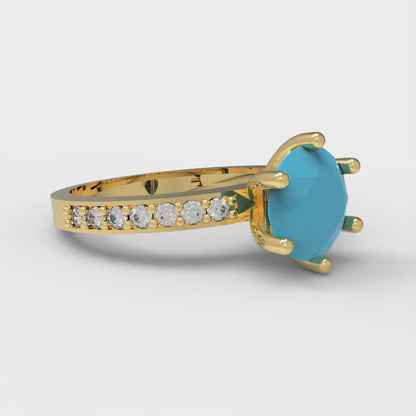 1.71 cttw Simulated Turquoise Solitaire with Zirconia Simulated Diamond Accents Engagement Ring - Solid Gold (Round Cut,7.5mm)