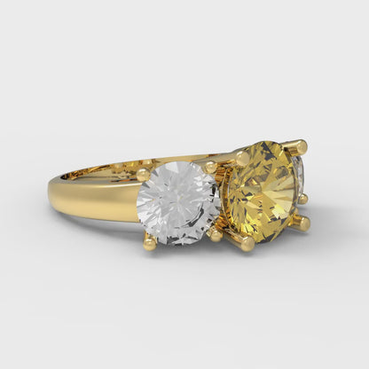 3 cttw Natural Citrine Three-Stone Engagement Ring - Solid Gold (Round Cut,7.5mm)