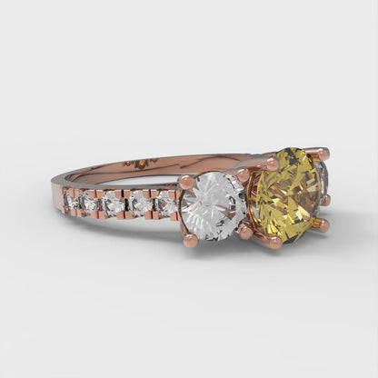 1.97 cttw Natural Citrine Three-Stone Engagement Ring - Solid Gold (Round Cut,6.5mm)