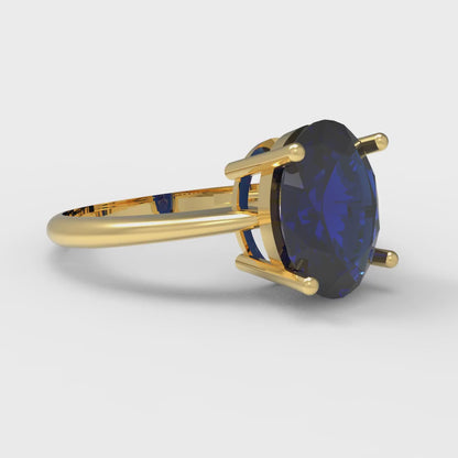 2.5 cttw Simulated Blue Sapphire Solitaire  Engagement Ring - Solid Gold (Oval Cut,9.5x7.5mm)