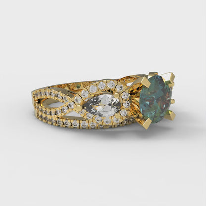 1.925 cttw Round Cut Blue Moissanite Bridal Set - Solid Yellow Gold Engagement Ring & Wedding Band