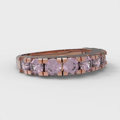 1 cttw Simulated Pink Diamond Round Cut Rose Gold Eternity Wedding Band