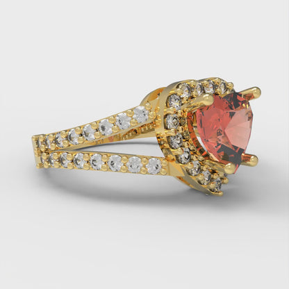 1.49 cttw Zirconia Simulated Red Diamond Hidden Halo Engagement Ring - Solid Gold (VVS1, Heart Cut,6.5mm)