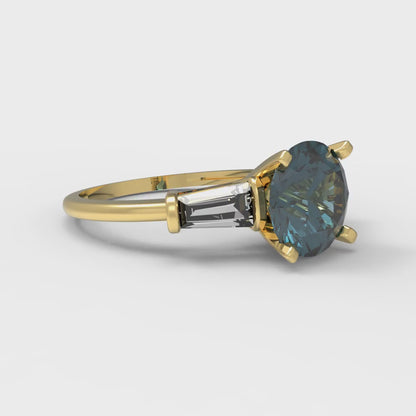 2 cttw Natural London Blue Topaz Three-Stone Engagement Ring - Solid Yellow Gold (VVS1, Round Cut,7.5mm)