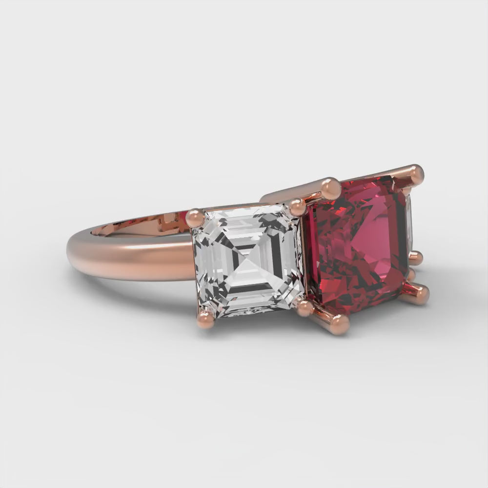 4 cttw Natural Garnet Three-Stone Engagement Ring - Solid Gold (Square Emerald Cut,7.0X7.0mm)