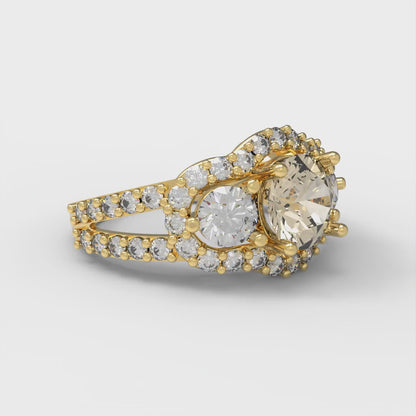 2.16 cttw Natural Morganite Three-Stone Engagement Ring - Solid Gold (Round Cut,6.5mm)