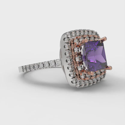 2.07 cttw Natural Amethyst Hidden Halo Engagement Ring - Solid Gold (Princess Cut,6.5mm)
