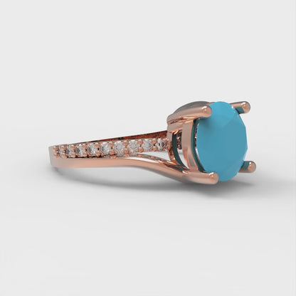 1.71 cttw Simulated Turquoise Solitaire with Zirconia Simulated Diamond Accents Engagement Ring - Solid Rose Gold (VVS1, Round Cut,7.5mm)