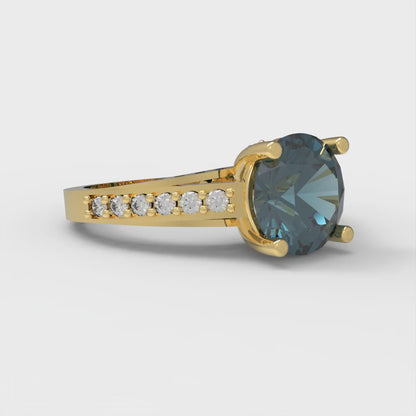 2.21 cttw Natural London Blue Topaz Solitaire with Zirconia Simulated Diamond Accents Engagement Ring - Solid Gold (Round Cut,8.0mm)