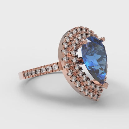 2.48 cttw Simulated Tanzanite Hidden Halo Engagement Ring - Solid Rose Gold (VVS1, Pear Cut,10X7mm )