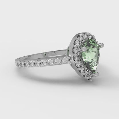 0.755 cttw Zirconia Simulated Green Diamond Solitaire with Zirconia Simulated Diamond Accents Engagement Ring - Solid Gold (VVS1, Pear Cut,7x5mm )