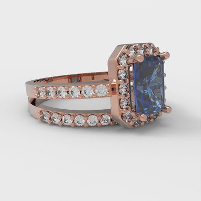 1.92 cttw Simulated Tanzanite Solitaire with Zirconia Simulated Diamond Accents Engagement Ring - Solid Gold (Emerald Cut,7.5X5.5mm)