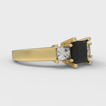 1.11 cttw Natural Onyx Three-Stone Engagement Ring - Solid Gold (Princess Cut,5.0mm)
