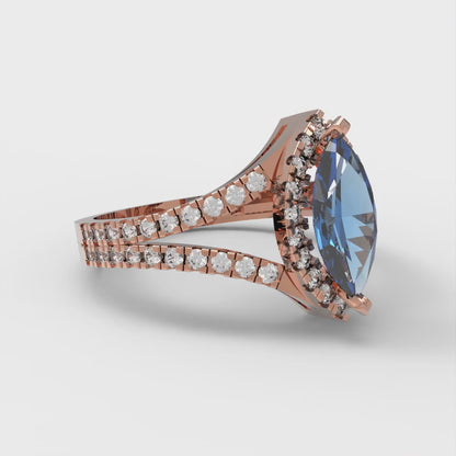 1.2 cttw Simulated Tanzanite Hidden Halo Engagement Ring - Solid Gold (Marquise Cut,9x4.5mm)