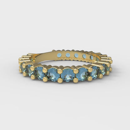 1.26 cttw Natural Aquamarine Round Cut Yellow Gold Eternity Wedding Band