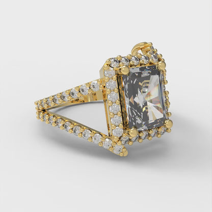 1.935 cttw Certified Moissanite Solitaire with Zirconia Simulated Diamond Accents Engagement Ring - Solid Gold (VVS1, D-F,Emerald Cut,7.5x5.5mm)