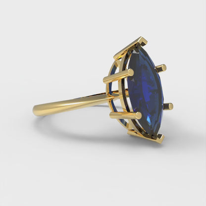 2.5 cttw Simulated Blue Sapphire Solitaire  Engagement Ring - Solid Gold (Marquise Cut ,13x6.5mm)