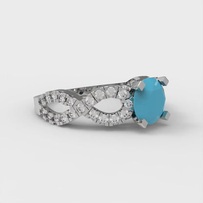1.42 cttw Simulated Turquoise Solitaire with Zirconia Simulated Diamond Accents Engagement Ring - Solid White Gold (VVS1, Round Cut,6.5mm)