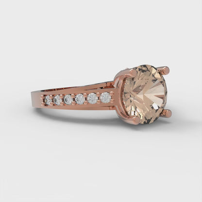 2.21 cttw Yellow Moissanite Solitaire with Zirconia Simulated Diamond Accents Engagement Ring - Solid Gold (Round Cut,8.0mm)