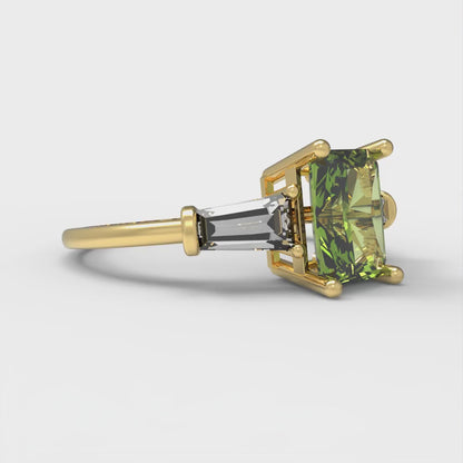 1.5 cttw Natural Peridot Three-Stone Engagement Ring - Solid Gold (Emerald Cut,7.0x5.0mm)