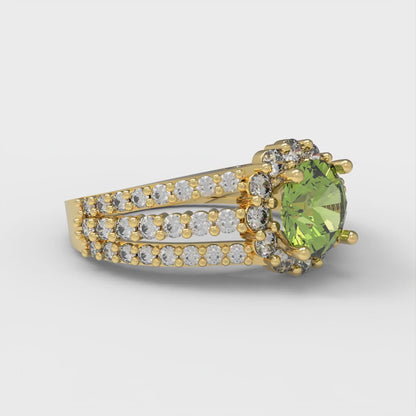 1.83 cttw Natural Peridot Hidden Halo Engagement Ring - Solid Gold (Round Cut,6.5mm)