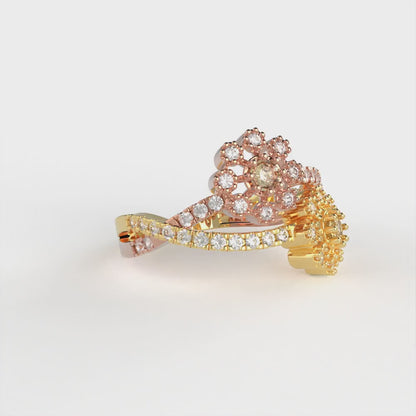 0.48 cttw Zirconia Simulated Yellow Diamond Hidden Halo Engagement Ring - Solid Yellow/Rose Gold (VVS1, Round Cut,2.5mm)