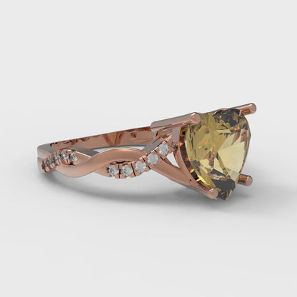 2.1 cttw Zirconia Simulated Yellow Diamond Solitaire with Zirconia Simulated Diamond Accents Engagement Ring - Solid Gold (VVS1, Heart Cut,8mm)