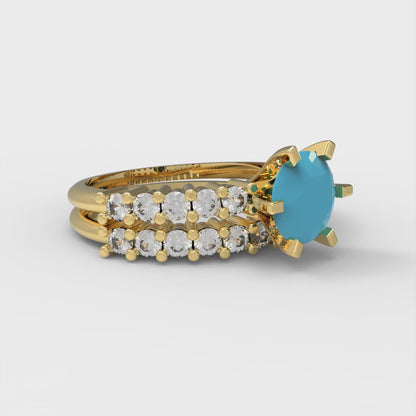 1.66 cttw Round Cut Simulated Turquoise Bridal Set - Solid Yellow Gold Engagement Ring & Wedding Band