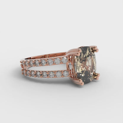 3.48 cttw Natural Morganite Solitaire with Zirconia Simulated Diamond Accents Engagement Ring - Solid Gold (Long Cushion Cut,9x7mm)