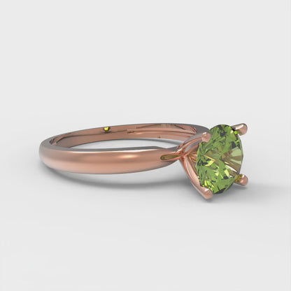 1 cttw Natural Peridot Solitaire  Engagement Ring - Solid Gold (Round Cut,6.5mm)
