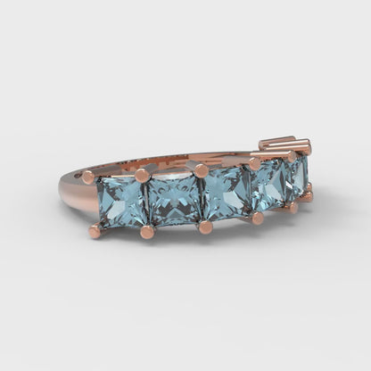 1.75 cttw Natural Aquamarine Princess Cut Rose Gold Eternity Wedding Band