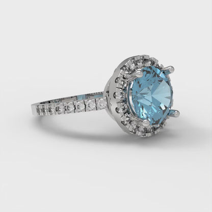 1.8 cttw Natural Sky Blue Topaz Hidden Halo Engagement Ring - Solid Gold (Round Cut,7.5mm)