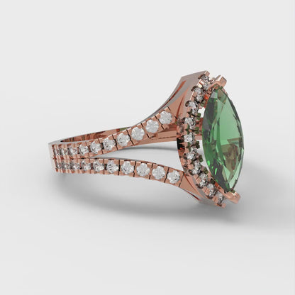 1.2 cttw Simulated Emerald Hidden Halo Engagement Ring - Solid Gold (Marquise Cut,9x4.5mm)