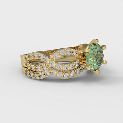 1.57 cttw Round Cut Simulated Green Diamond Bridal Set - Solid Yellow Gold  Engagement Ring & Wedding Band