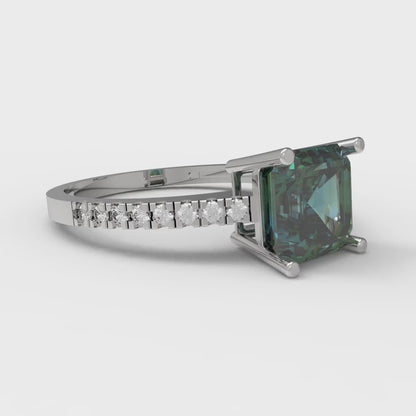 2.7 cttw Blue Moissanite Solitaire with Zirconia Simulated Diamond Accents Engagement Ring - Solid White Gold (VVS1, Asscher Cut,6.5mm)