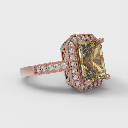 2.78 cttw Natural Citrine Hidden Halo Engagement Ring - Solid Gold (Emerald Cut,8.5x6.5mm)