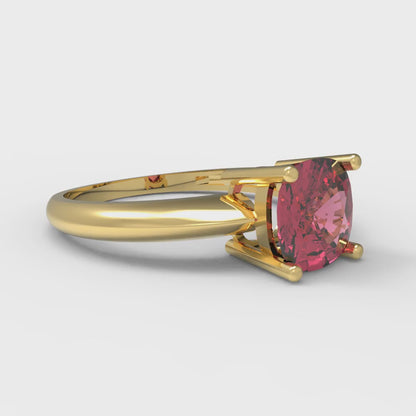1.5 cttw Simulated Pink Tourmaline Solitaire  Engagement Ring - Solid Gold (Cushion Cut,6.5mm)