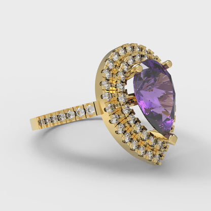 2.48 cttw Natural Amethyst Hidden Halo Engagement Ring - Solid Yellow Gold (VVS1, Pear Cut,10X7mm )