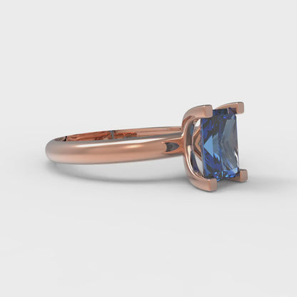 1 cttw Simulated Tanzanite Solitaire  Engagement Ring - Solid Gold (Emerald Cut,7X5mm)