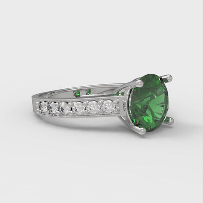 2.3 cttw Simulated Emerald Solitaire with Zirconia Simulated Diamond Accents Engagement Ring - Solid Gold (Round Cut,8.0mm)