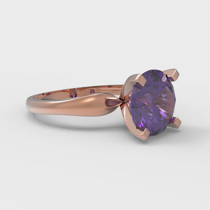 2.5 cttw Natural Amethyst Solitaire  Engagement Ring - Solid Rose Gold (VVS1, Round Cut,8.5mm)