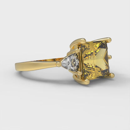 2.32 cttw Natural Citrine Three-Stone Engagement Ring - Solid Gold (Princess Cut,7.0mm)