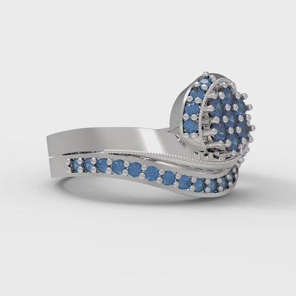 0.4 cttw Round Cut Simulated Tanzanite Bridal Set - Solid White Gold Engagement Ring & Wedding Band