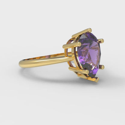 2 cttw Natural Amethyst Solitaire  Engagement Ring - Solid Gold (Pear Cut,10x7mm)