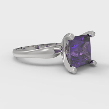 2.5 cttw Natural Amethyst Solitaire  Engagement Ring - Solid Gold (Princess Cut,7.5mm)