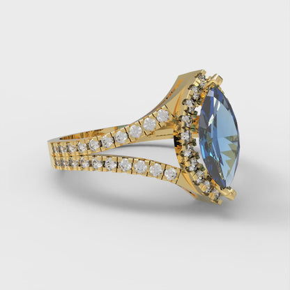 1.2 cttw Simulated Tanzanite Hidden Halo Engagement Ring - Solid Gold (Marquise Cut,9x4.5mm)