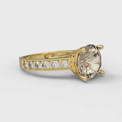 2.3 cttw Natural Morganite Solitaire with Zirconia Simulated Diamond Accents Engagement Ring - Solid Gold (Round Cut,8.0mm)